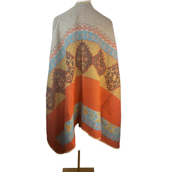 2/$30 Boho Style Poncho Blanket Shawl Abstract Patterns & Warm Tones - Picture 3 of 11